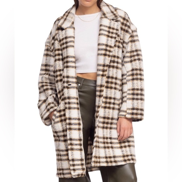 Blank NYC Rustic Cream Mustard Plaid GO AHEAD Button Down Jacket Coat L - Picture 2 of 8